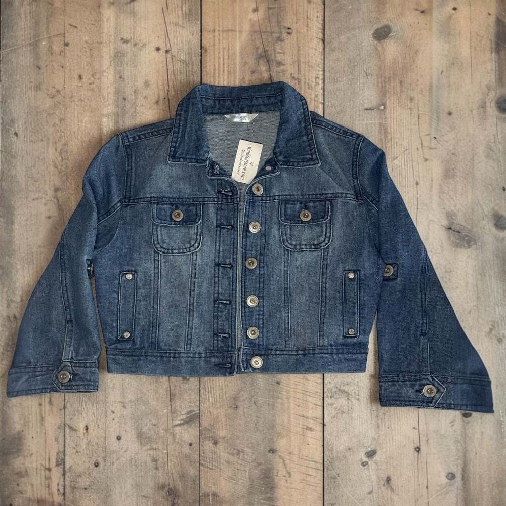 Highway Jeans Cropped Medium Wash Blue Denim Jacket with Roll Sleeves Sz Sml